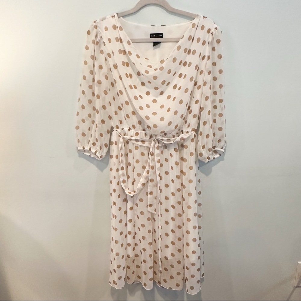 Kate and Lily | Polka Dot Dress White and Tan | Size 6